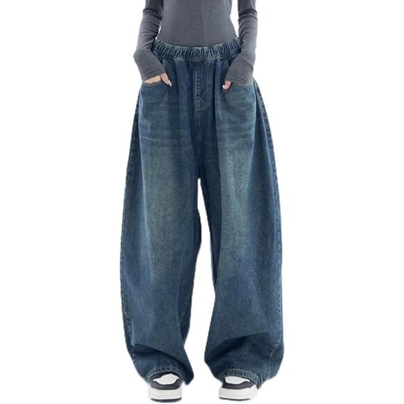 Women Baggy Jeans Wide Leg Denim High Rise Vintage Retro Street Style